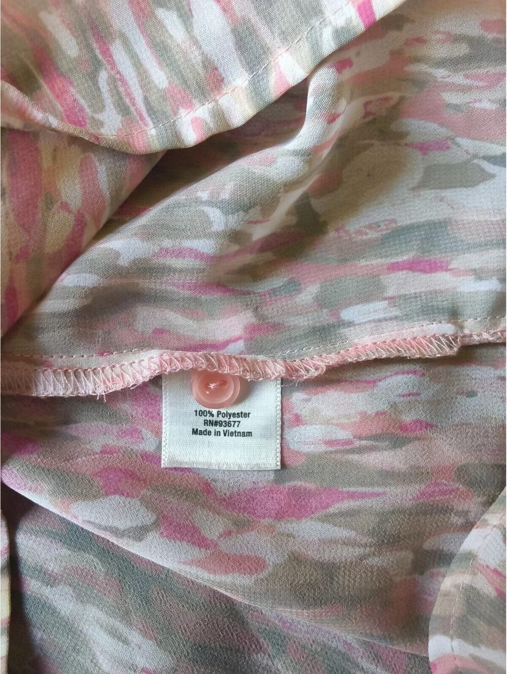 a.n.a Women's Sheer Flowy Blouse Large Pink Gray Patterned Polyester